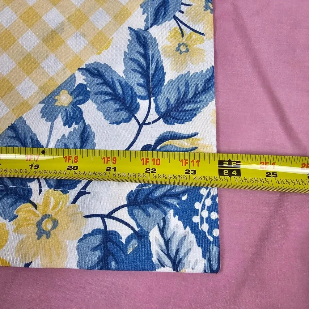 VTG Gold Coast Blue Yellow Floral Gingham Polyester Pillow Cover Set 2 Farmhouse